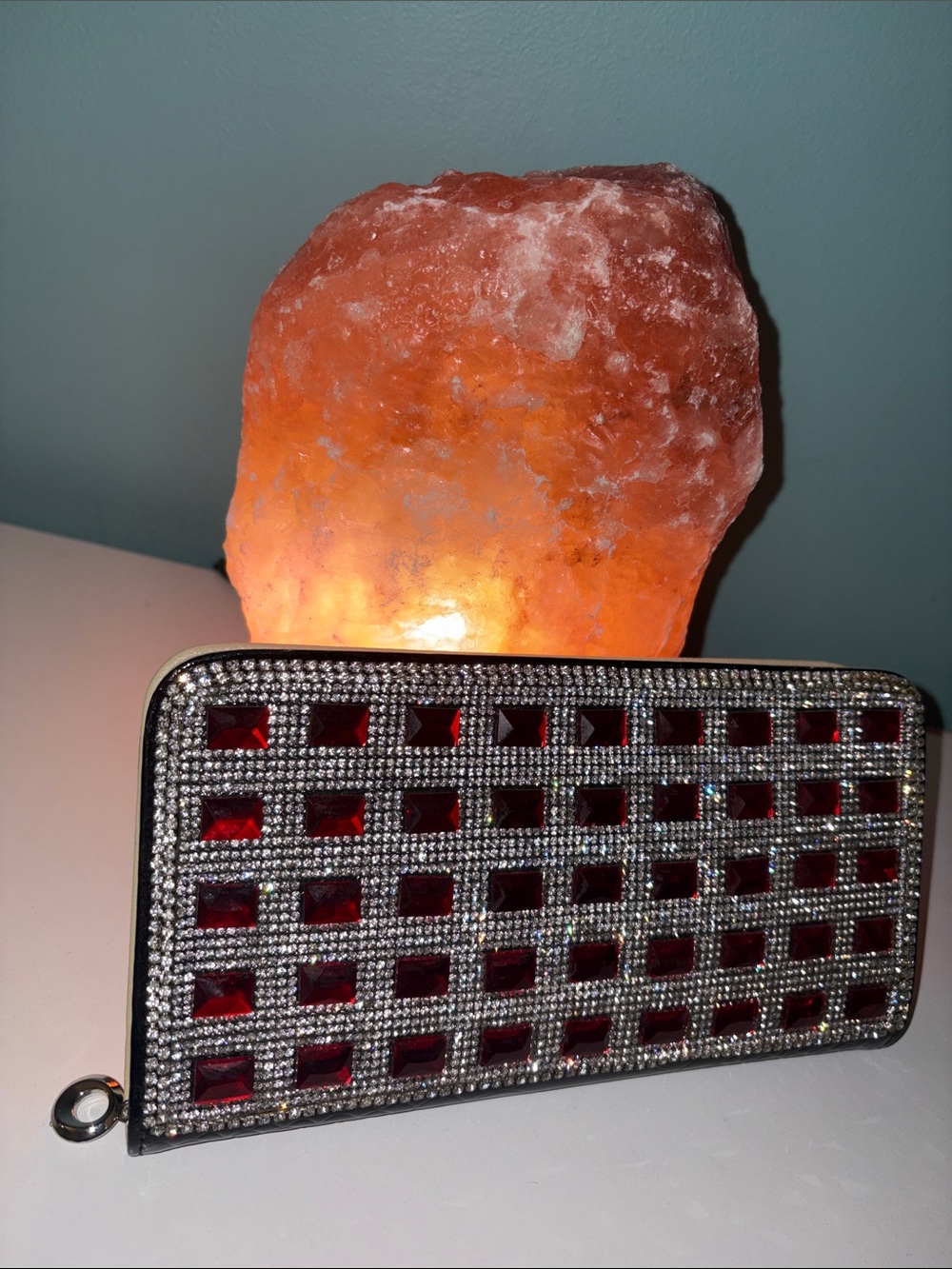 Rhinestone Chain Wallet with Red Gem Accents